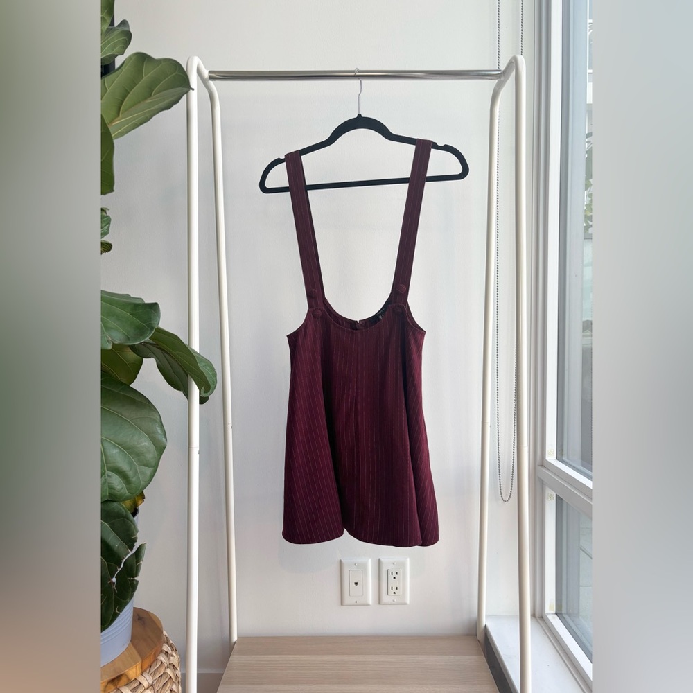 FOREVER 21 | Burgundy Pinstripe Pinafore Dress M